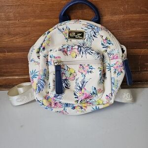 Betsey Johnson Floral Cream and Blue Mini Backpack